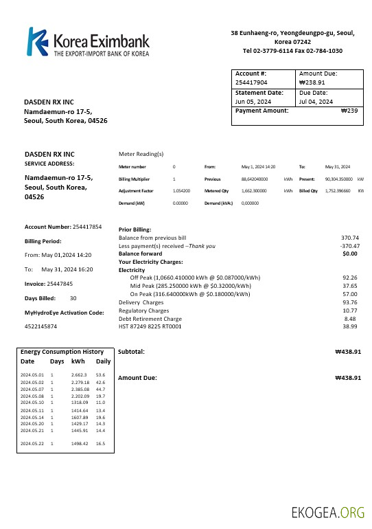 Modèle de Korea Eximbank au format Word et PDF, bon pour prouver l'adresse